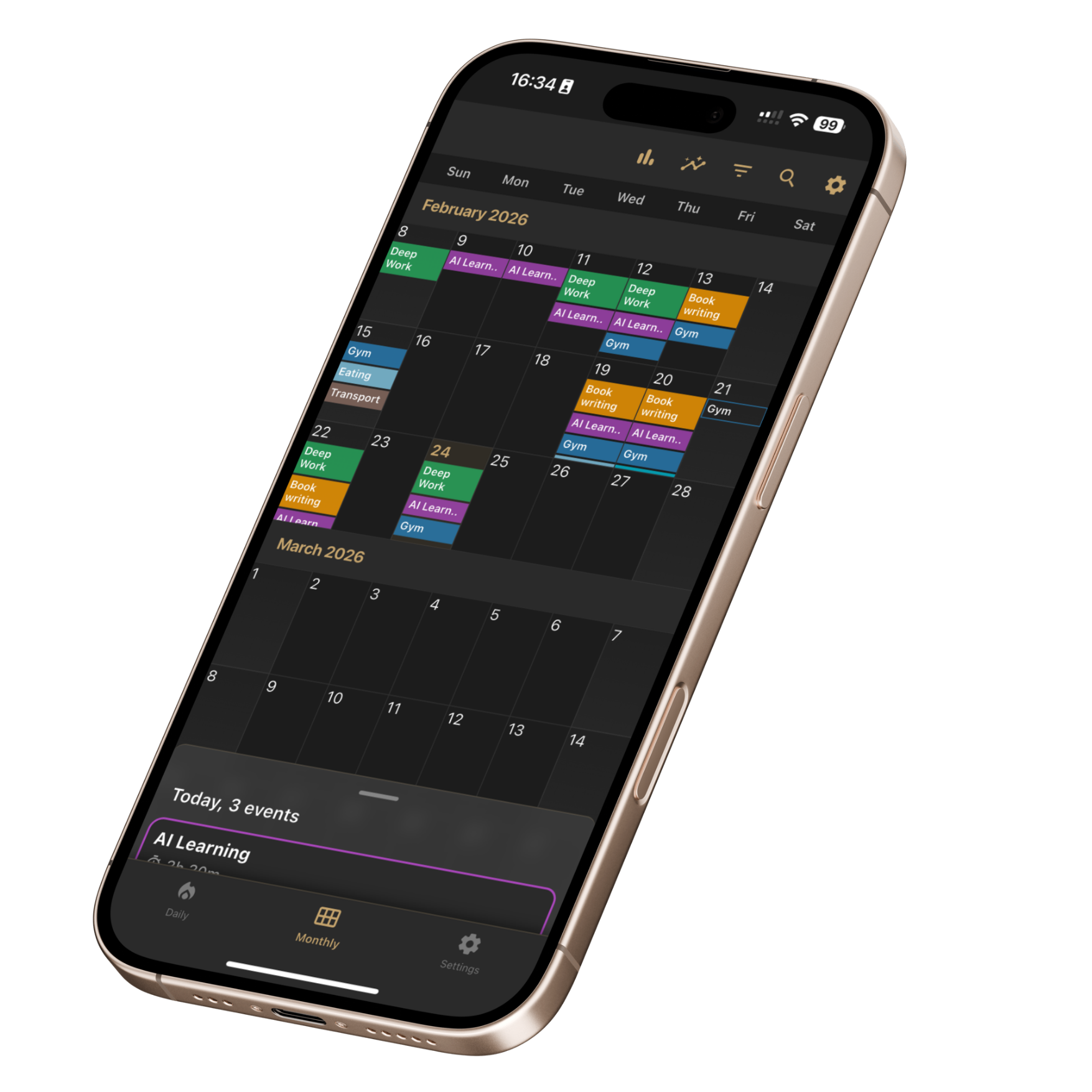 Tactido monthly calendar view